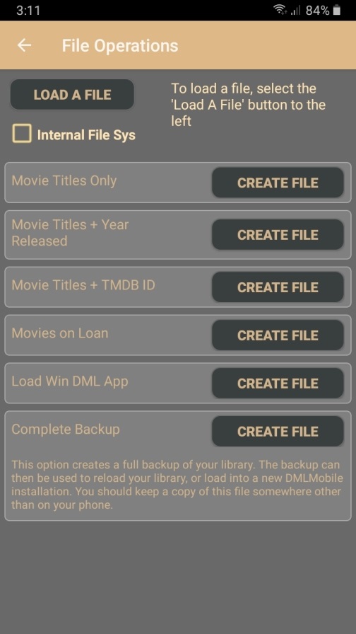 DMLMobile File Operations options